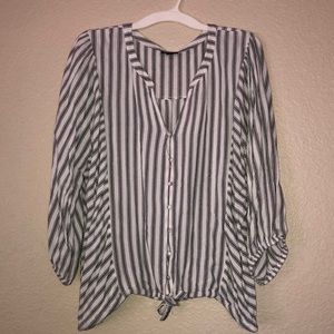 A.N.A White Stripe V-Neck Long Sleeve XXL Blouse
